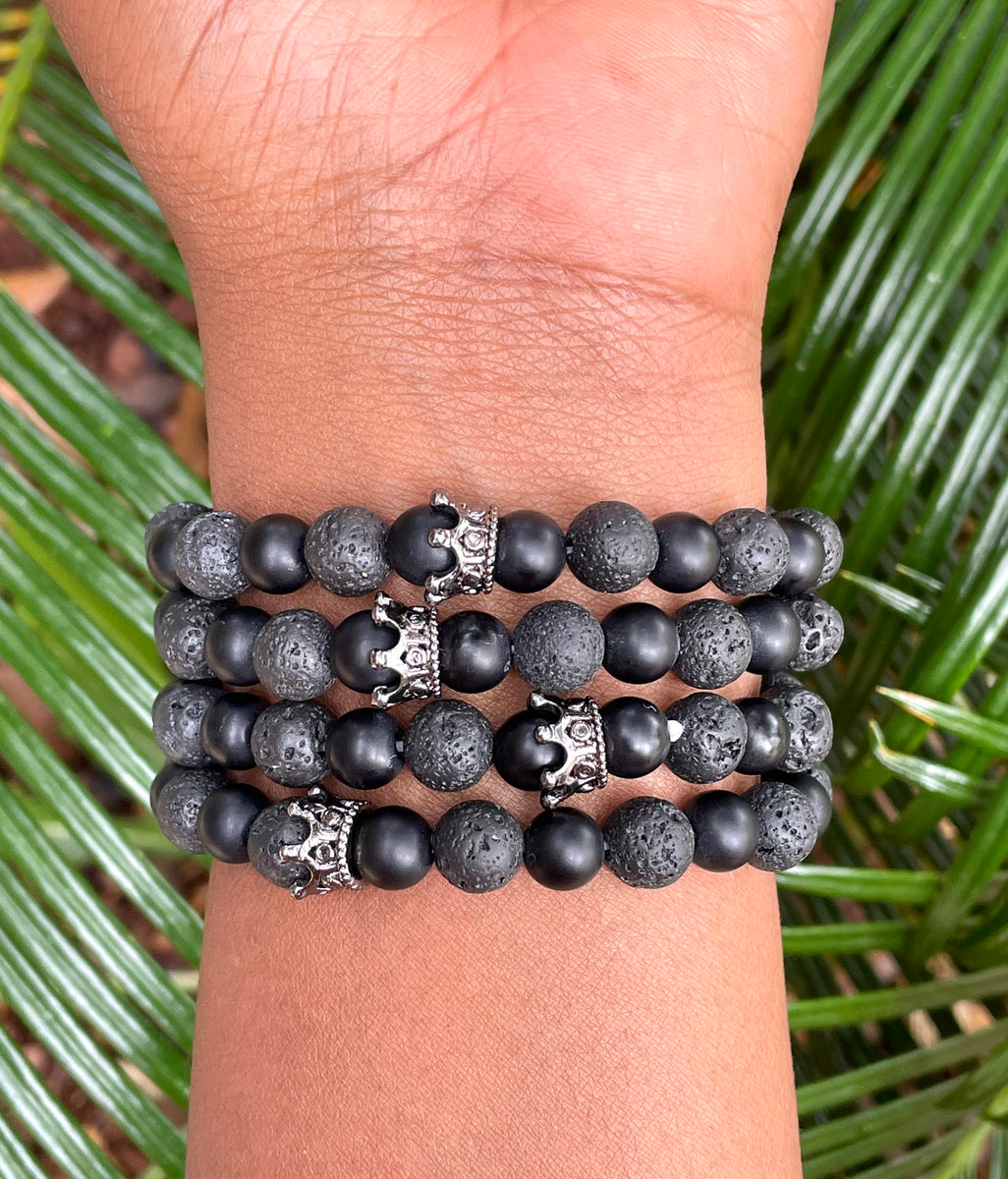 Lava Stone Bracelet with Crown