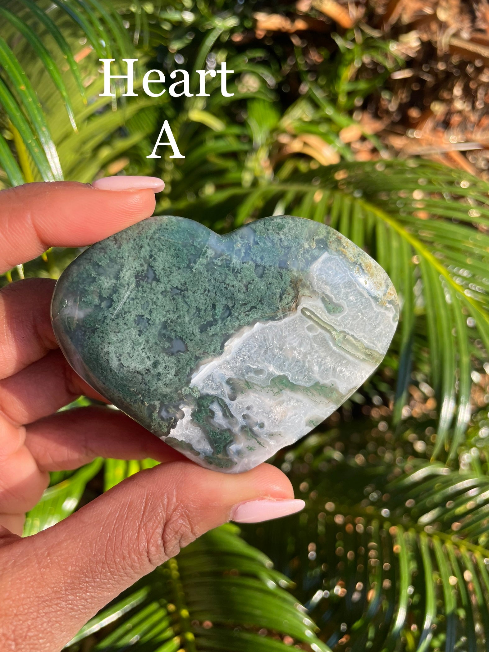 Moss Agate Heart Carvings